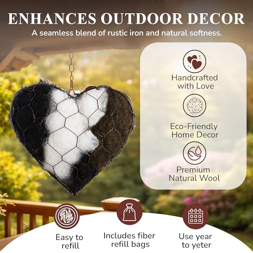 Handmade Alpaca Fiber Nesting Heart – Soft Natural Holder for Wild Birds, Garden Trees, Winter Shelter & Bird Lover Gift