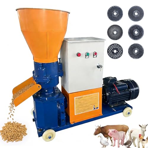 Upgraded 110V 60HZ Animal Pellet Feed Mill Machine w/3 Head Roller | w/Separate Control Box and Deepened Enlarged Feed Port, w/6 Grinding Discs 2.5/3/4/5/6/8mm, 5.5KW Copper Motor, 220-440lb/h