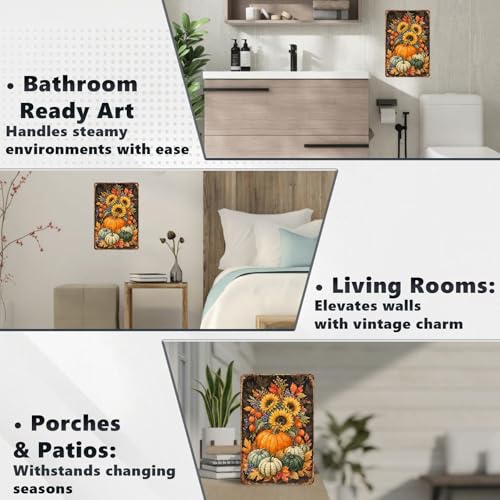 Watercolor Pumpkin Sunflower Autumn Leaves Tin Sign Rustic Fall Wall Art Decor for Living Room Kitchen Dining Room Porch and Entryway Wall Art Decor 12 * 8In - color: Vintage Thanksgiving Tin Sign 18, size: 20X30cm(12*8in)
