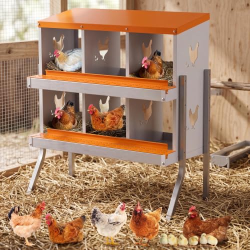 6 Compartment Galvanized Metal Chicken Nesting Box with Support Legs, Easy Install & Clean Roll Out Egg Laying Boxes for Backyard Chicken Coop, Anti-Rust Egg Protection Nest,Orange - color: Orange, size: 6 holes with legs
