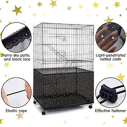 Shappy Large Bird Cage Birdcage Nylon Mesh Net Cover Seed Feather Catcher Universal Birdcage Cover Bird Seed Guard Skirt for Parakeet Macaw African Square Cage (Black Star Style, XL)