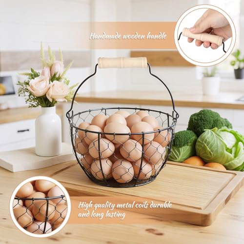 2 Pcs Egg Basket With Handle,Wire Egg Basket for Gathering Fresh Eggs, Round Egg Collecting Basket for Farm,Vintage Style Chicken and Duck Eggs Basket Egg Countertop Storage Container Holder ﻿ - color: Black