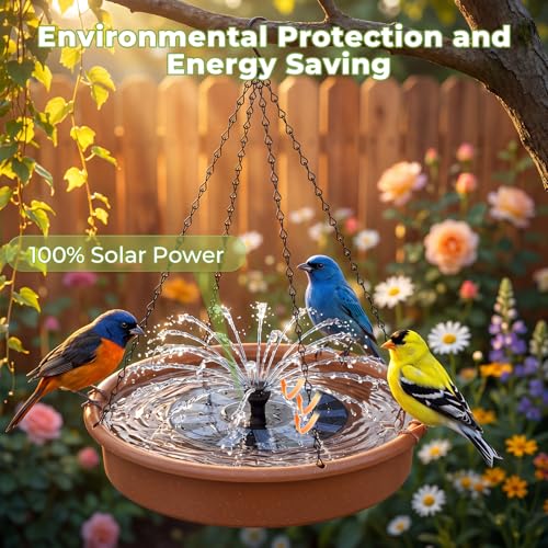 AISITIN 12" Hanging Bird Bath with Solar Fountain for Drinking & Feeding | Outdoor Solar Powered Hanging Bird Bath Fountain, Perfect for Outdoor, Gardens, Patios, and Yards