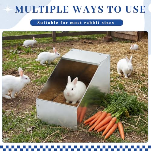 Maxcheck Galvanized Metal Rabbit Nesting Box, 18.5*10.6*10 in with 2 Pcs Grass Mats, Bunny Small Animal Nest with Removable Acrylic Floor for Breeding, Durable, Easy to Clean for Indoor/Outdoor Use