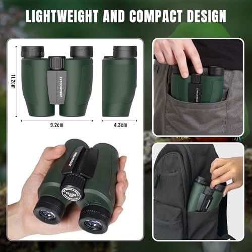 12x32 Compact Binoculars for Adults High Powered, Large View & Super Bright | Easy Focus, Waterproof, Lightweight, Small Binocular for Bird Watching, Cruise Ship, Travel, Sightseeing, Sports, Concerts - color: Dark Green