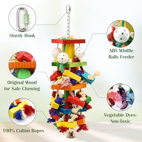 Bird Toys for Parrots, Parakeet Toys Natural Woode Parrot Toy for Large Medium Parrots Bird Shredding Chew Toy for Macaw, Cockatoos, Cockatiels,Budgie - color: Rope