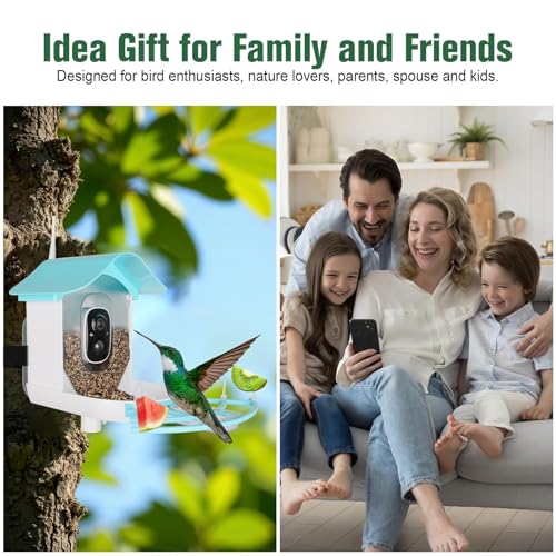 Bird Feeder with Camera, AI Identify Birds Species, Smart Bird Feeder with Camera Solar Powered, Auto 2K HD Video in Backyard, Ideal Gift for Family and Birds Lovers