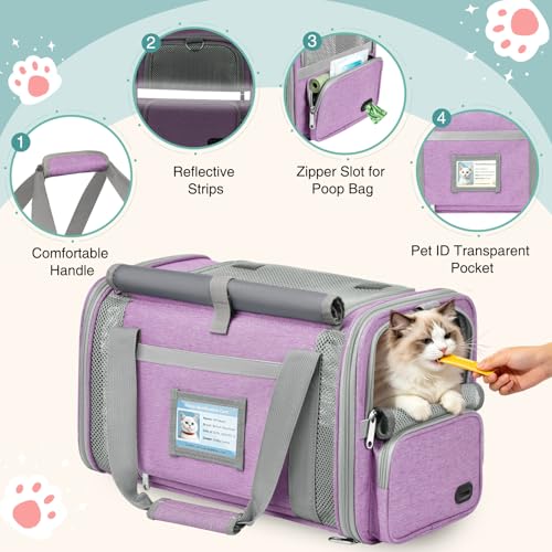 Cat Carrier Airline Approved Privacy Portable Top Load Pet Travel Bag | Soft Sided Pet Carriers for Small Cats Dogs Puppy up to 16 Lbs,Collapsible,Zipper Lock,Luggage Sleeve,2 Storage,Washable - color: Purple