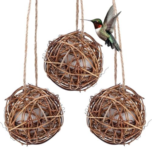 Totority Bird Nesting Material Holders, Hanging Cotton-Filled Garden Decor | 3Pcs Hanging Wood Holders Filled with Cotton Material for Seasonal Garden Displays and Outdoor Bird-Watching Areas