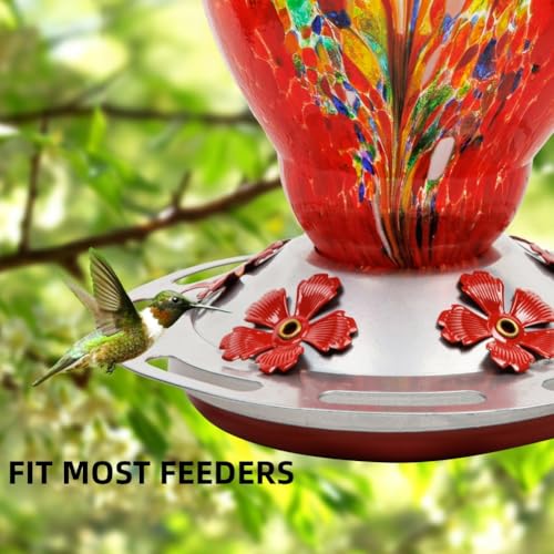 WOSIBO Hummingbird Feeder Replacement Bottom Base Replacement Part Includes Red Plastic Base Metal Top and Brushes (Silver-2) - color: Silver-2
