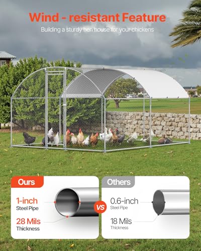 VEVOR Large Metal Chicken Coop with Run, 13.1 x 9.8 x 6.5 ft Walkin Chicken Coop for Yard with Waterproof Cover, Dome Roof Large Poultry Cage for Hen House, Duck Coop and Rabbit Run - size: 157.5"L x 118.1"W x 78.7"H
