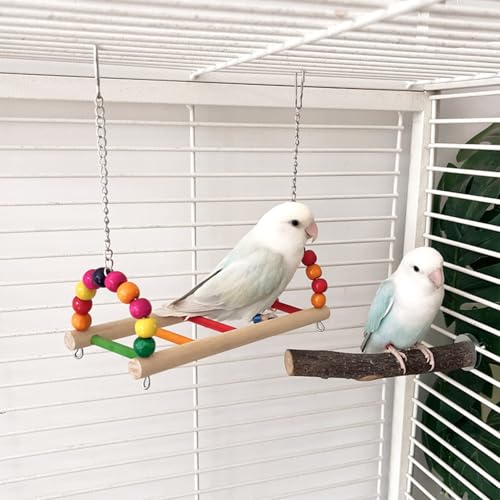2 Pack Bird Perch Platform Swing, Parrot Wooden Toys Bird Cage Accessories, Hanging Hammock Stand for Parrots, Parakeets, Budgies, Conures, Cockatiels & Lovebirds