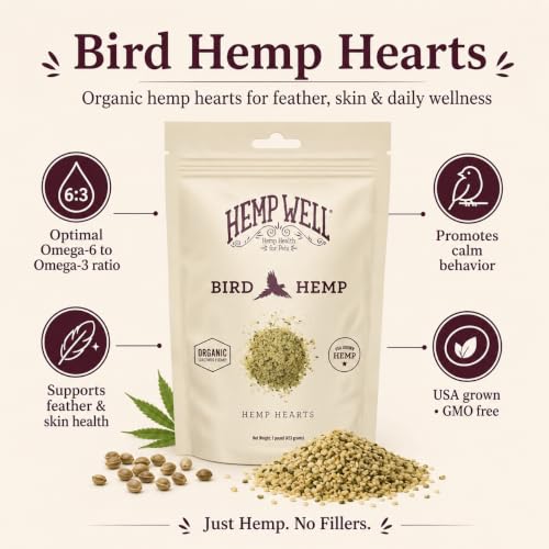 Hemp Well Organic Hemp Hearts –Reduces Feather Plucking, Promotes Relaxation, Immune Support, Organically Sourced, USA Grown, GMO Free – 1 Pound Bag - size: 1 Pound (Pack of 1)