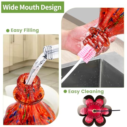 Glass Hummingbird Feeders for Outdoors Hanging with ant Moat, Red | Hand Blown, 24oz, 5 Bee-Proof Ports, 360° Perch, Leak-Proof, Easy Refill & Clean, Garden Decor, Gifts for Mom Dad Women Men - color: Rising Red