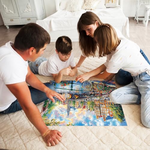 Jigsaw Puzzles 300 Pieces for Adults Bike Puzzles for Kids Ages 8-10 10-12 | River Bridge Town City Scenery Puzzle Games 300 Piece Puzzle Recycled Cardboard Puzzles Educational Toys Gift Family - color: Bike