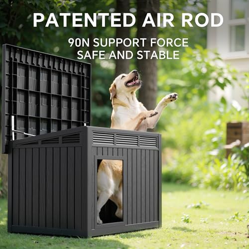 Durable Waterproof Resin Dog House,Indoor Outdoor Doghouse for Small to Large Dogs,Dog Kennel with Air Vents and Elevated Floor,Easy to Assemble and Clean(Black 42.87 * 32.95 * 31.61) - style: Black