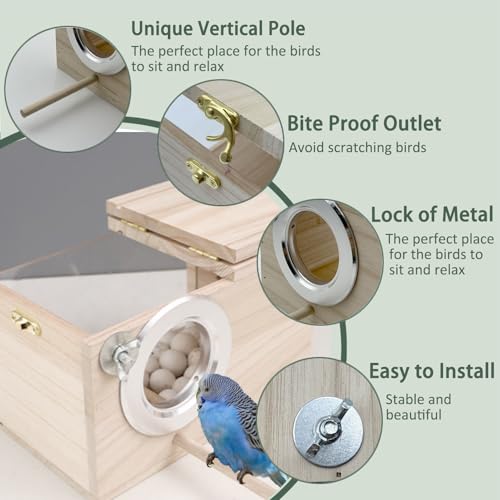 Parakeet Nesting Box Transparent Bird Nest Breeding Box with Perch | 11.57 X 5.9 X 5.9 inch Parrot Mating Box Wood Bird House Aviary for cage - size: 11.57 X 5.9 X 5.9 INCH