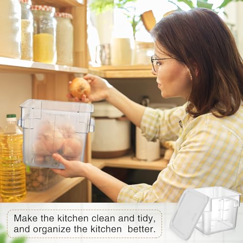 FoldTier 2 Pieces Square Food Storage Containers Polycarbonate Clear food Container with Lid Commercial Storage with Graduations for Commercial Kitchen Dough Marinating Meat(White,6 Qt) - color: White, size: 6 Qt