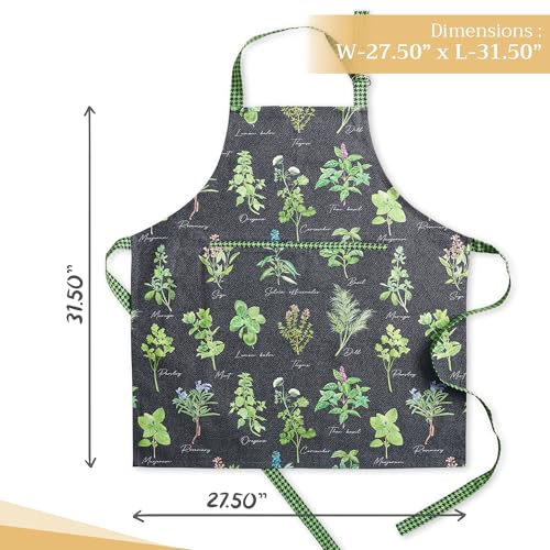 Maison d' Hermine Aprons for women with Pocket 100% Cotton (27.50"x31.50") | Adjustable Neck Strap & long ties Apron Men Chef Wedding Cooking Gardening Server Maid - color: 008 - Fresh Herbs
