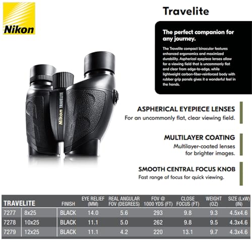 NIKON TRAVELITE Binoculars - Compact Waterproof Fogproof Optics - size: 8x25