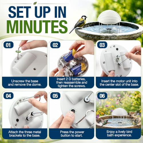 Bird Bath Water Circulator with 2 D-Cell Batteries, Quiet Waterproof Bird Bath Agitator, Birdbath Bubbler Keeps Water Moving & Attracts Birds for Outdoor Patio Garden (Dual Roller) - style: Dual Roller