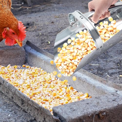 2 Pack Galvanized Steel Feed Scoop Set-4 Qt & 2.5 Qt Heavy Duty Metal Grain Scoop for Livestock, Horse, Chicken & Dog Food – Durable Farm Utility Scoops, Rust Resistant, Easy Clean
