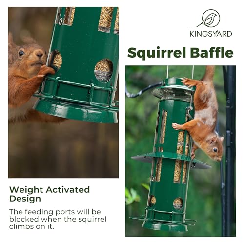 Kingsyard Squirrel Proof Bird Feeders for Outdoors Hanging | 4 Ports with Weight-Activated Perch, Chew-Proof Metal, Removable Easy-to-Clean Base, 3 lb Seed Capacity, Green - color: Dark Green
