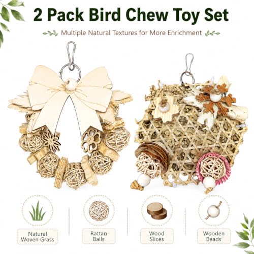 2PCS Natural Bird Toy,Chew Toys for Parakeets,Cockatiels,Conures,Love Birds,and Other Small to Medium Birds - style: Style 1