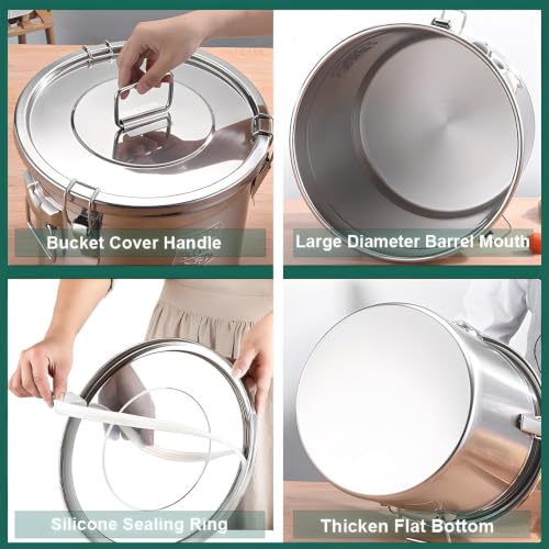 3.2Gal 304 Stainless Steel Kitchen Airtight Canister, 405oz Flour Container with Lid and Locking Clamp,10-21Lbs Metal Bucket Food Storage Container for Rice Flour Grain Coffee Bean(12L) - size: Standard 12L/3.1gal
