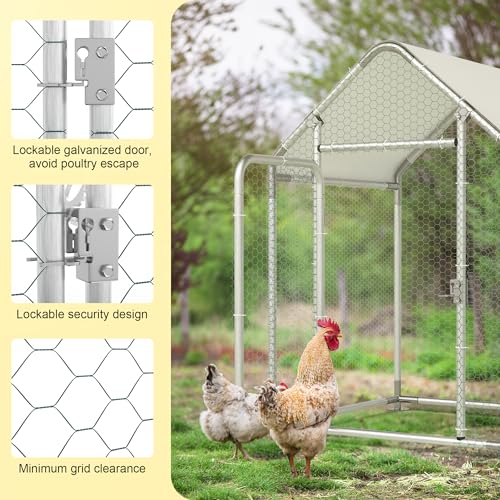 Metal Chicken Coop, Walk-in Chicken Run with Waterproof & Anti-UV Cover Poultry Cage Spire Roof with Lockable Door Chicken Hen House for Duck Rabbit Outdoor Farm - size: 113.5"L x 39.5"W x 59.0"H