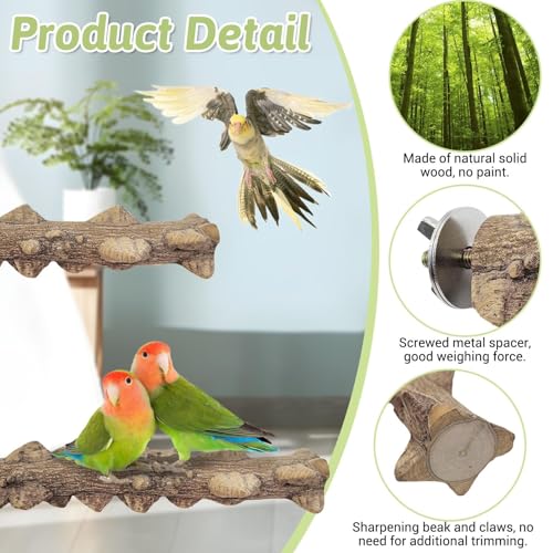 PINVNBY 3Pcs Bird Perches for Cage, Nature Wood Prickly Parrot Stand Toy Paw Grinding Stick for Small Medium Birds Parrot Parakeet Cockatiel Conure Cage Accessory