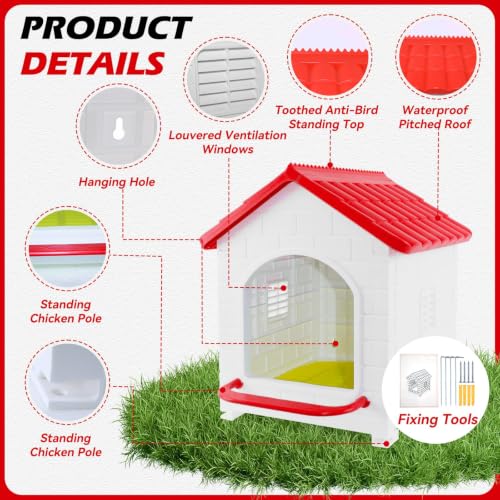 Waterproof Plastic Chicken Nesting Box & Compact Hen House for Coop | Comes with Washable Nesting Pad, Easy-Clean Spacious Nesting Box, Suitable for Hens, Ducks, Rabbits & Backyard Poultry - color: Red