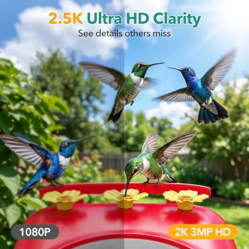 Smart Hummingbird Feeder with Camera, All-in-One Integrated Solar Roof – No Wires, 2.5K HD Color Night Vision, AI Identified Solar Hummingbird Feeder, Leakproof Design Hummingbird Feeders for Outdoors