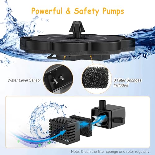 3.5W Solar Fountain with 2000mAh Battery - Work On Cloudy Day- Upgrade Lucky Flower Glass Panel Solar Bird Bath Fountains, Hummingbird Water Fountain Pumps for Birdbath, Pool, and Pond