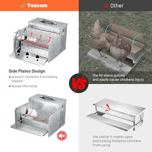 Yescom 26lbs Automatic Treadle Chicken Feeder Portable with Lock Rat Proof | Weatherproof Galvanized Steel Trough Poultry Farm Tank 12L for 6-12 Chicken 10 Days