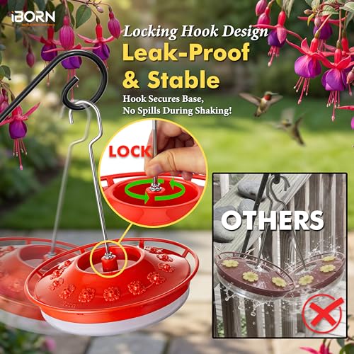 iBorn Hummingbird Feeders for Outdoors Hanging,Bee Proof Hummingbird Feeder with 14 Feeding Ports,13 OZ Saucer Humming Bird Feeders with Ant Moat,Ant Proof No Leak,Easy to Clean and Refill,Red,1 Pack - style: Pack of 1