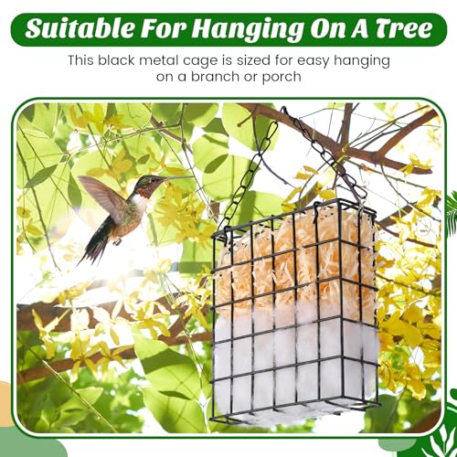 2 Set Hummingbird Nesting Material Hanging Cage Holder with Natural Cotton Raffia Gift for Bird Lover Hummingbird House Material for Wild Bird Outdoor Garden Home Resting Place(Black) - color: Black
