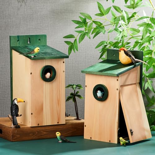2 Pack 12" H Cedar Bluebird Houses for Outside Wooden Predator Guard Bird Nesting Box with Secure Latch Air Vents Clear View Panel Outdoors Bird House for Bluebird Wren Swallow Finch