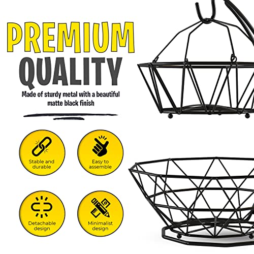 Fruit Basket with Banana Hanger and Fruit Bowl. Kitchen Counter Fruit Bowl with Banana Holder used as Bread, Vegetable or Produce Basket, Egg Holder, 2 Tier - size: 2-Tier