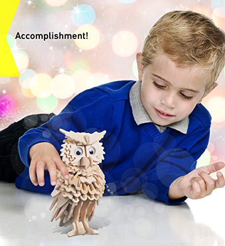 Puzzled 3D Puzzle Owl Wood Craft Construction Model Kit, Fun Unique & Educational DIY Wooden Toy Assemble Model Unfinished Crafting Hobby Puzzle to Build & Paint for Decoration 146 Pieces Pack