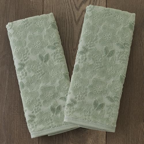 SKL Home Blossom Floral 100% Cotton Jacquard 2pc Hand Towel Set, Decorative for Bath/Kitchen/Bar & Gift, Sage - color: Blossom Floral, Sage