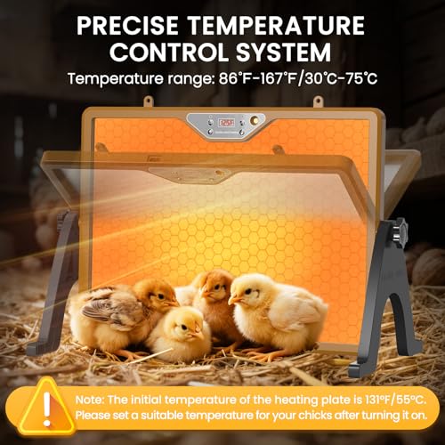 Chicken Coop Heater Brooder Plate, 180W Dual-Heating Chicken Heater | Thermostat | Cycle Mode | Light, Remote Control Chick Heater for Coop, Adjustable Chicken Warmer for Poultry, UL-Compliant - color: Brown
