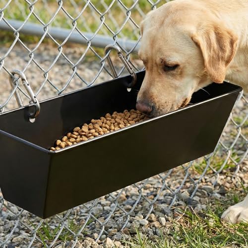 3-Pack 6 Qt Metal Hanging Feed Troughs for Goats, Ducks and Livestock | Rust-resistant iron, 4 drain holes with plugs, fence or wall mount hardware, for sheep, piglets, poultry and dry feed