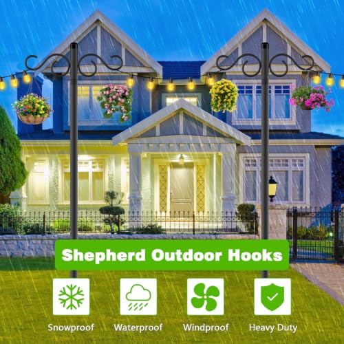 RCUICA Double Shepherds Hooks for Outdoor,2 Pack 110Inch Bird Feeder Pole with 5 Prongs Base,Heavy Duty Shepherds Hook,Suitable for Garden in Hanging Flower Basket,Lantern,Bird Nests (110 inch) - size: 2 Pack 110 inch
