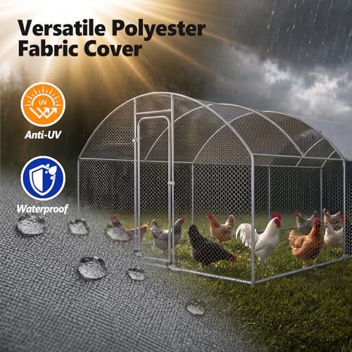 Metal Chicken Coop with Waterproof Curved Roof, 19.7×9.8×6.4ft | Thickened Steel Frame, Predator-Proof Wire, Weatherproof & UV Resistant Cover, Detailed Assembly Guide & Tool Kit - size: 236.4"L x 118.1"W x 76.8"H