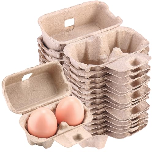Egg Cartons 2 Count Cheap Bulk 30 Pack, Paper Pulp Egg Carton 2 Cell | Vintage Egg Cartons Containers Easter Style, 1/6 Dozen Sturdy Natural Kraft Holder Box for Storage Fresh Chicken Huevo
