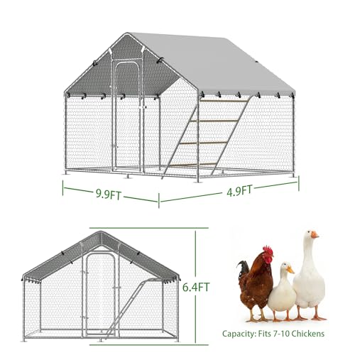 Large Chicken Run 10 x 4.9 x 6.4 FT Chicken Coop with Cover | Reinforced frame, Walk-in Chicken Coop, Roosting Perch, Waterproof Cover, Side Hardware Cloth, Backyard & Farm Use - size: 59.9"L x 118.0"W x 78.0"H
