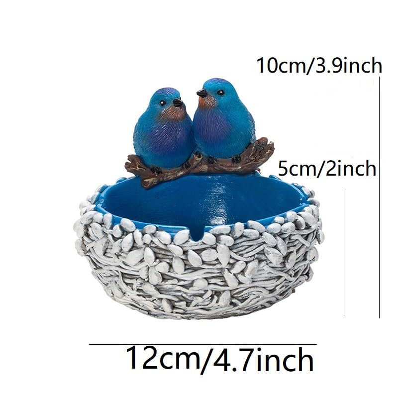 Robin Nest Resin Storage Statue - Desktop Bowl with Tray for Jewelry, Rings, Keys - Rustic Farmhouse Bird Figurine for Home Decor, Coffee Table Decor - Birthday Housewarming Gifts - color: Blue
