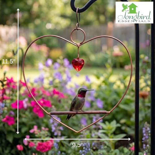 Tweet Heart Hummingbird Swing - Copper - Wooden Dowel | Decorative Jewel Heart - Hummingbirds Guard Their Feeder - Copper Finish Frame - color: Copper