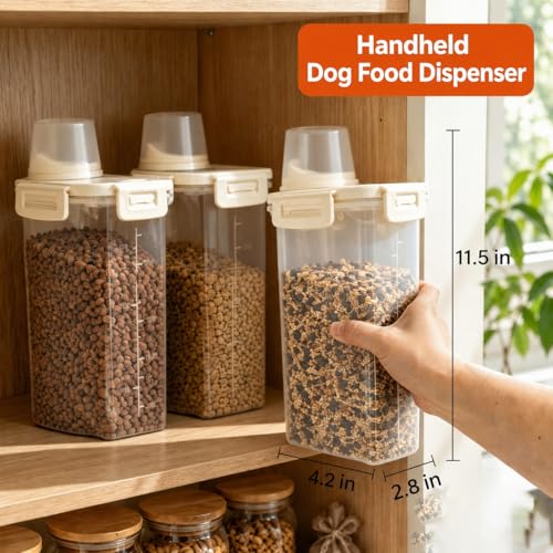 2 Lbs Small Cat Dog Food Storage Container for Bird Seed, Pet Food, 2 Pack | 2QT Versatile Dry Food Bin Portable Dispenser with Wide-Mouth Pour Spout for Rice, Flour, Cereal, Storage and Organization - color: Two Beige